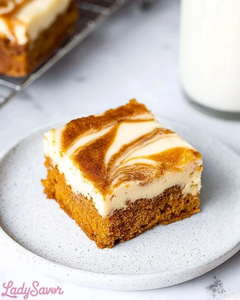 Delicious carrot cake cheesecake bars with cream cheese frosting and spices