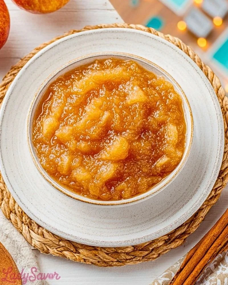 Homemade stovetop applesauce in a pot with fresh apples and cinnamon